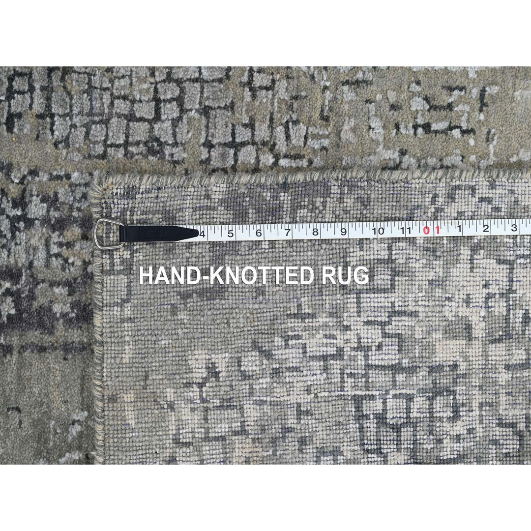 4'2" x 6'0" New Hand Knotted Grey Wool & Silk Rectangle Oriental Rug - MOA10284116