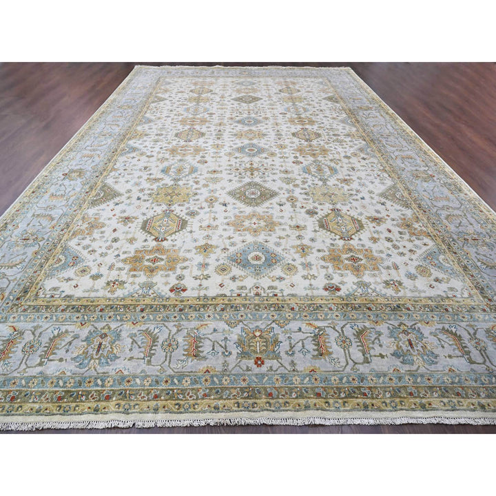 11'10" x 17'10" New Hand Knotted Ivory Wool Rectangle Oriental Rug - MOA10284117