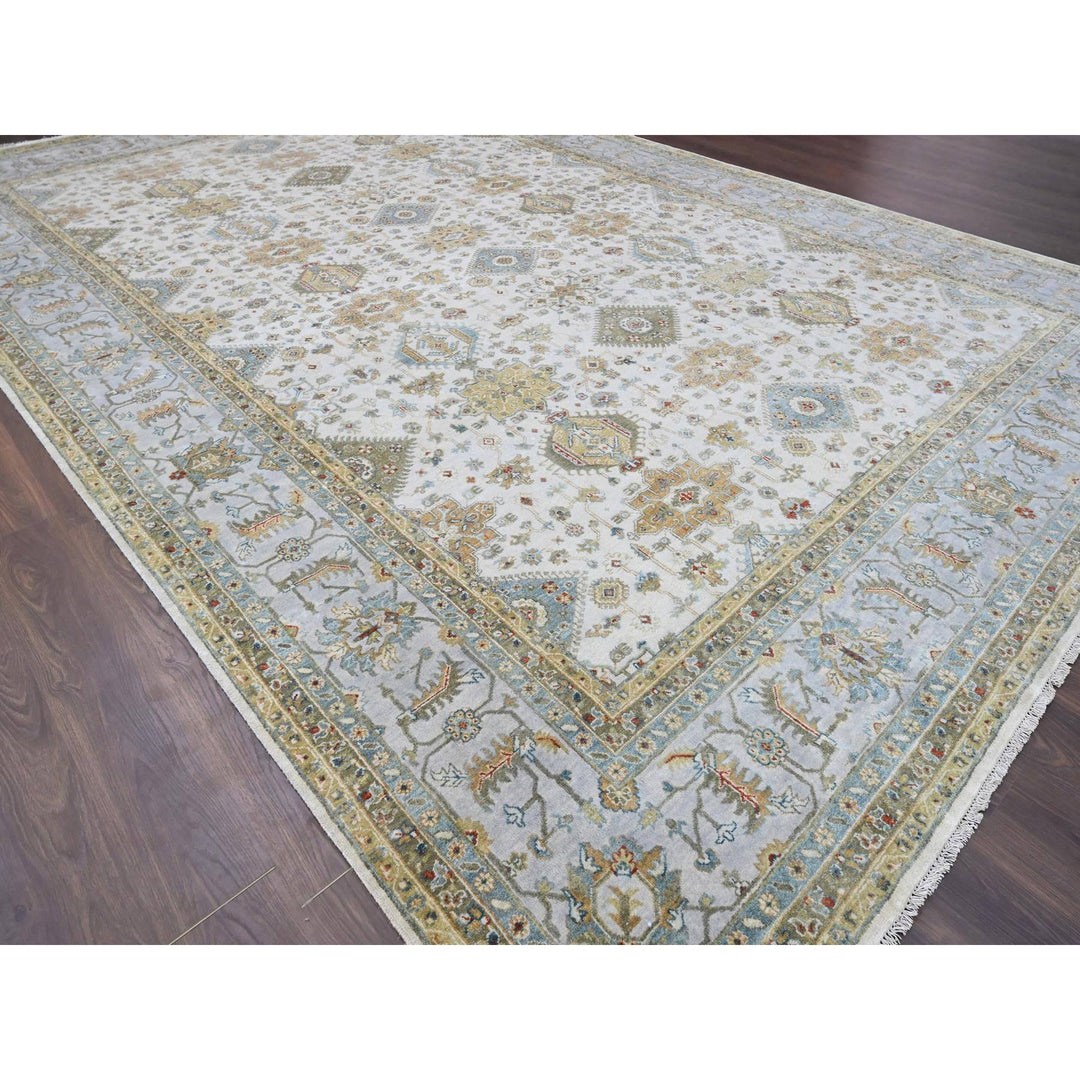 11'10" x 17'10" New Hand Knotted Ivory Wool Rectangle Oriental Rug - MOA10284117