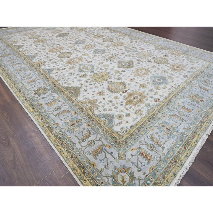 11'10" x 17'10" New Hand Knotted Ivory Wool Rectangle Oriental Rug - MOA10284117