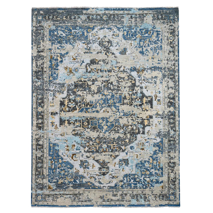 8'10" x 11'10" New Hand Knotted Blue Wool Rectangle Oriental Rug - MOA10284128