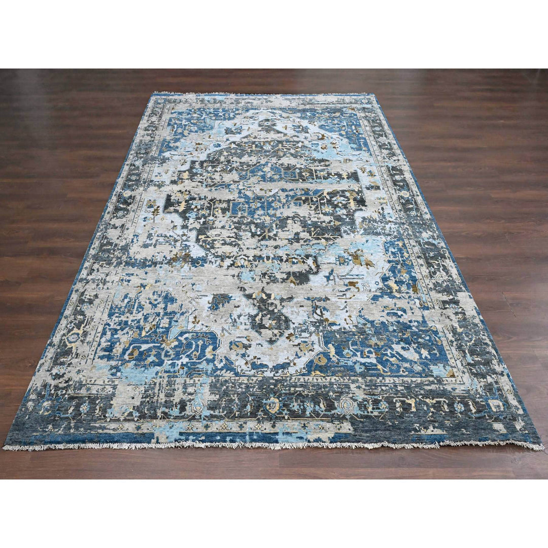 8'10" x 11'10" New Hand Knotted Blue Wool Rectangle Oriental Rug - MOA10284128