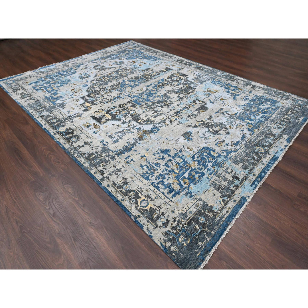 8'10" x 11'10" New Hand Knotted Blue Wool Rectangle Oriental Rug - MOA10284128