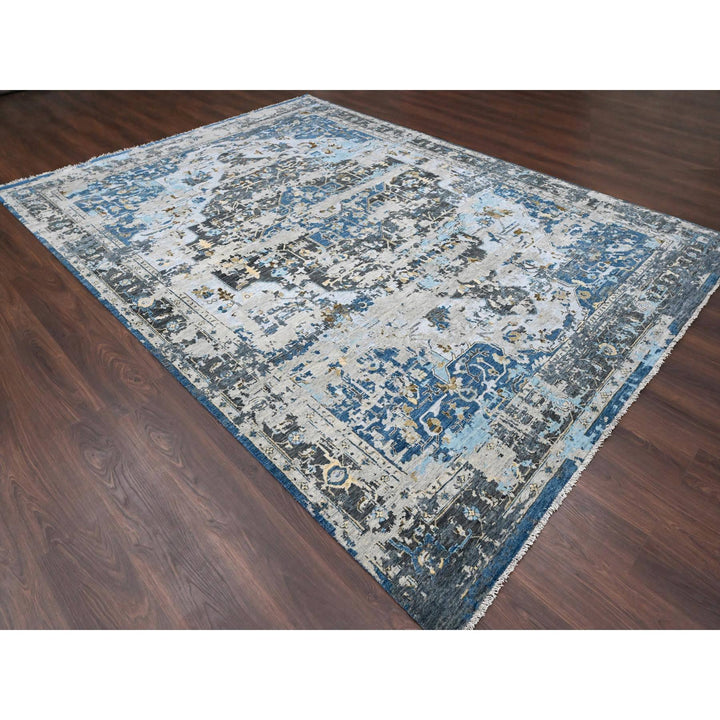 8'10" x 11'10" New Hand Knotted Blue Wool Rectangle Oriental Rug - MOA10284128