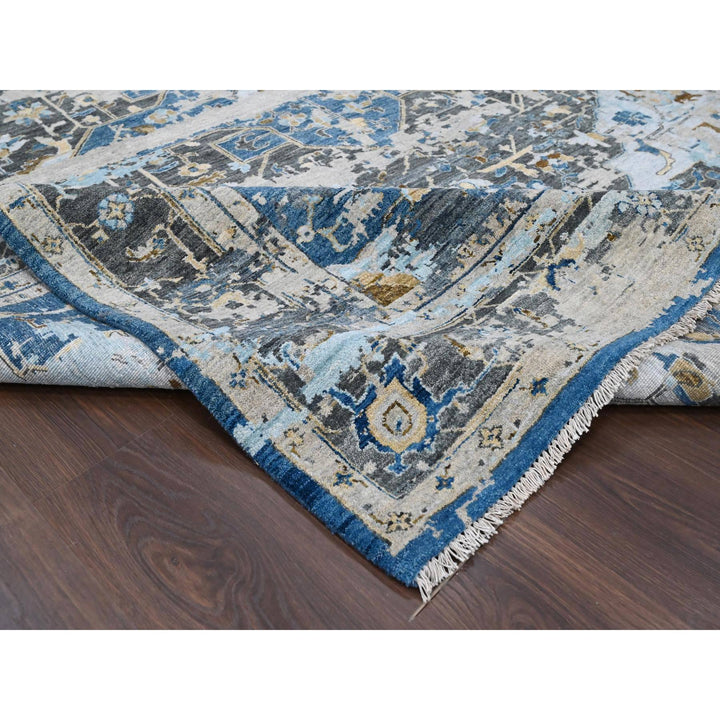 8'10" x 11'10" New Hand Knotted Blue Wool Rectangle Oriental Rug - MOA10284128