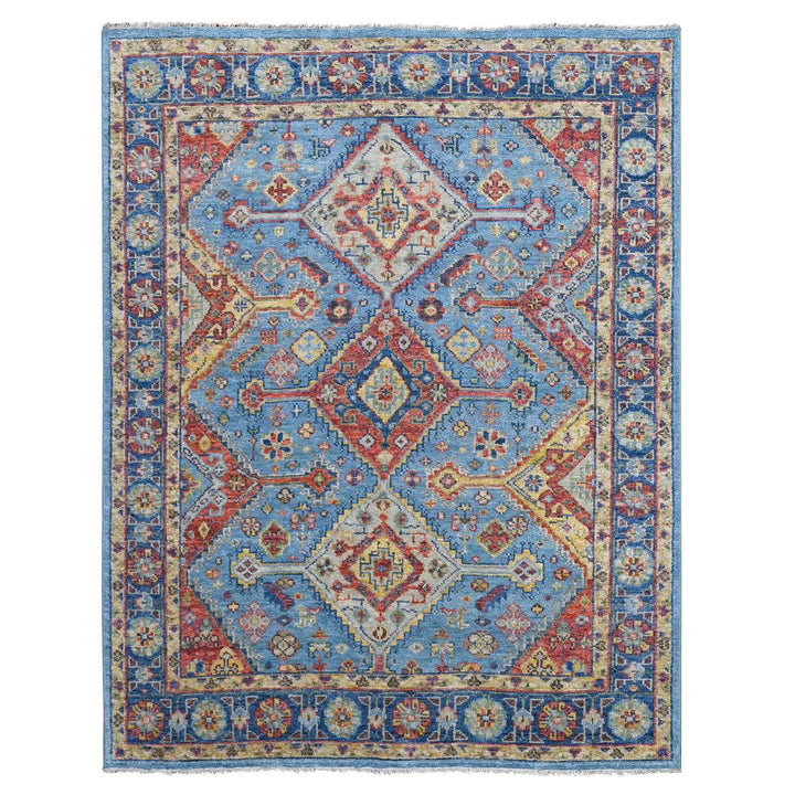 8'0" x 10'0" New Hand Knotted Blue Wool Rectangle Oriental Rug - MOA10284136