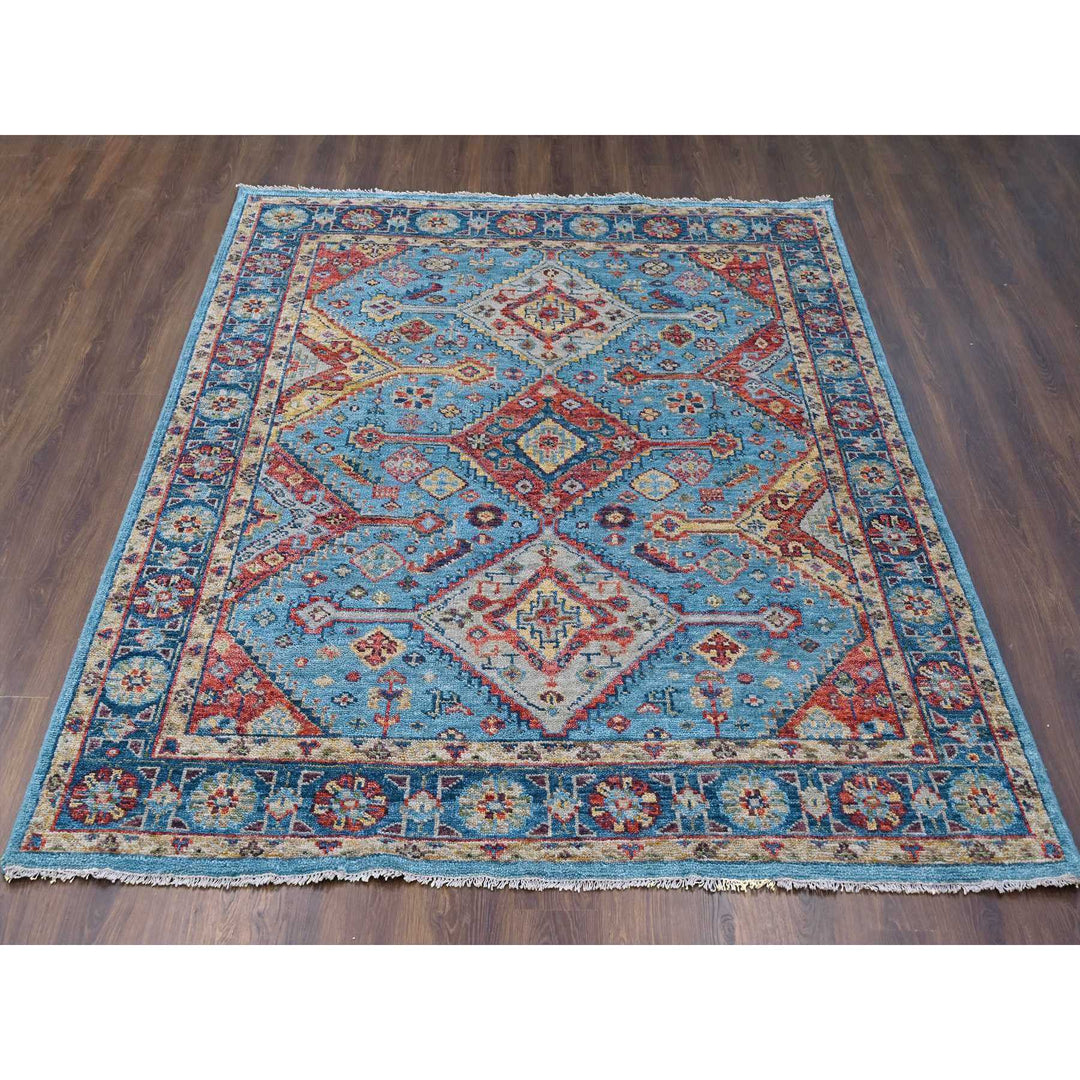 8'0" x 10'0" New Hand Knotted Blue Wool Rectangle Oriental Rug - MOA10284136