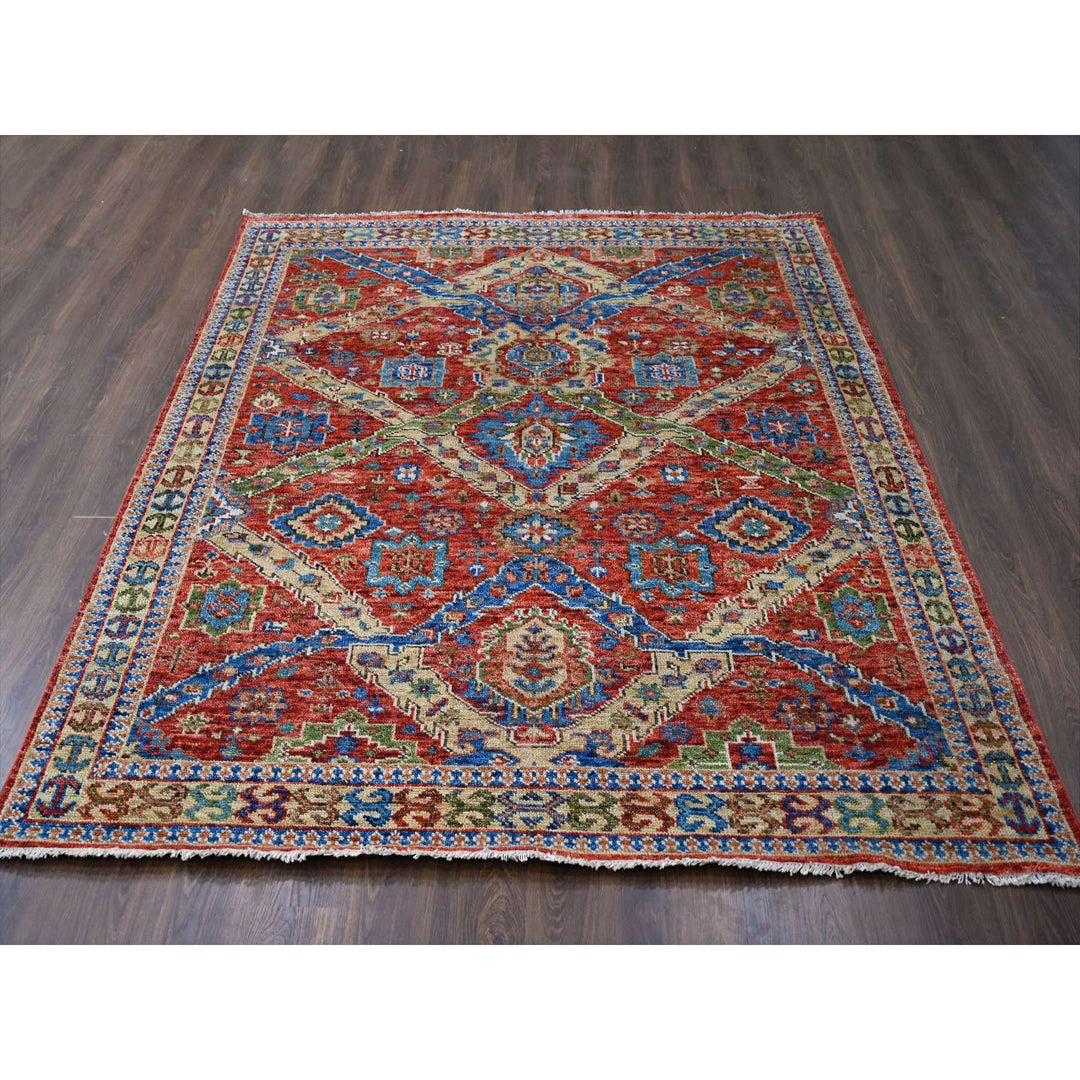 8'0" x 9'10" New Hand Knotted Red Wool Rectangle Oriental Rug - MOA10284139