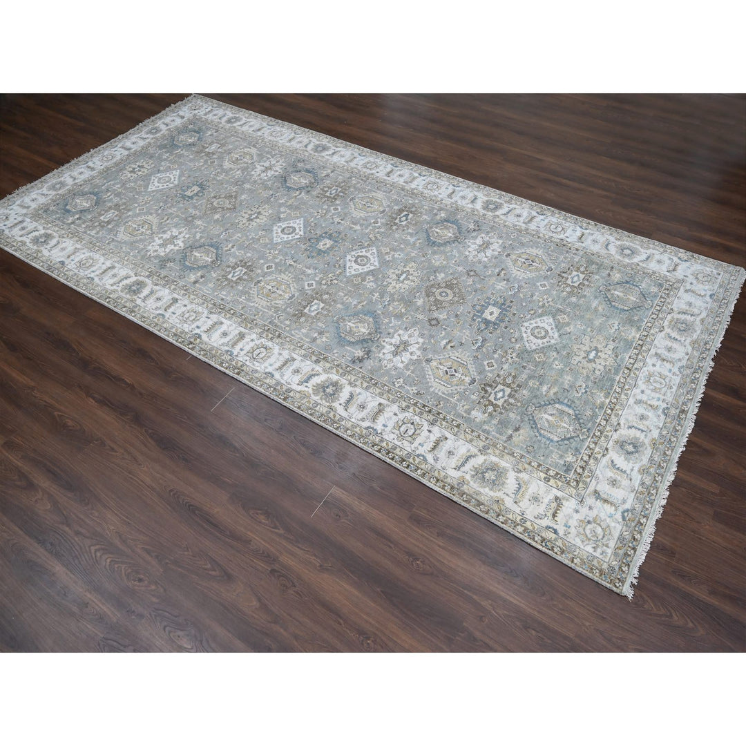 8'2" x 16'3" New Hand Knotted Grey Wool Rectangle Oriental Rug - MOA10284162