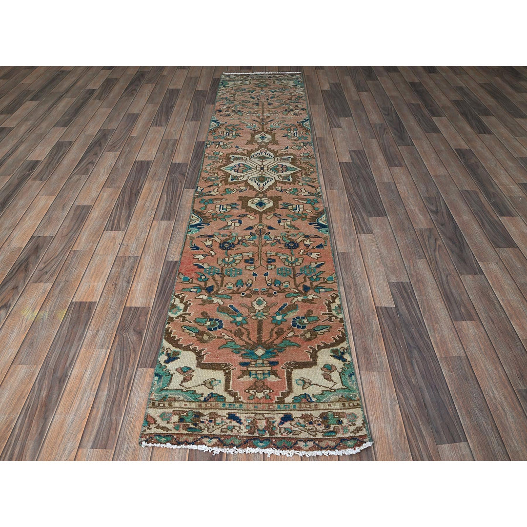 1'11" x 9'0" Vintage Hand Knotted Pink Wool Runner Oriental Rug - MOA102841