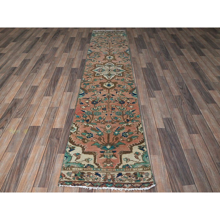 1'11" x 9'0" Vintage Hand Knotted Pink Wool Runner Oriental Rug - MOA102841