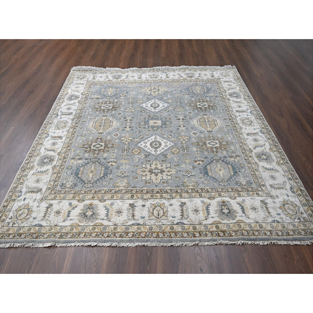 8'0" x 8'0" New Hand Knotted Grey Wool Square Oriental Rug - MOA10284205