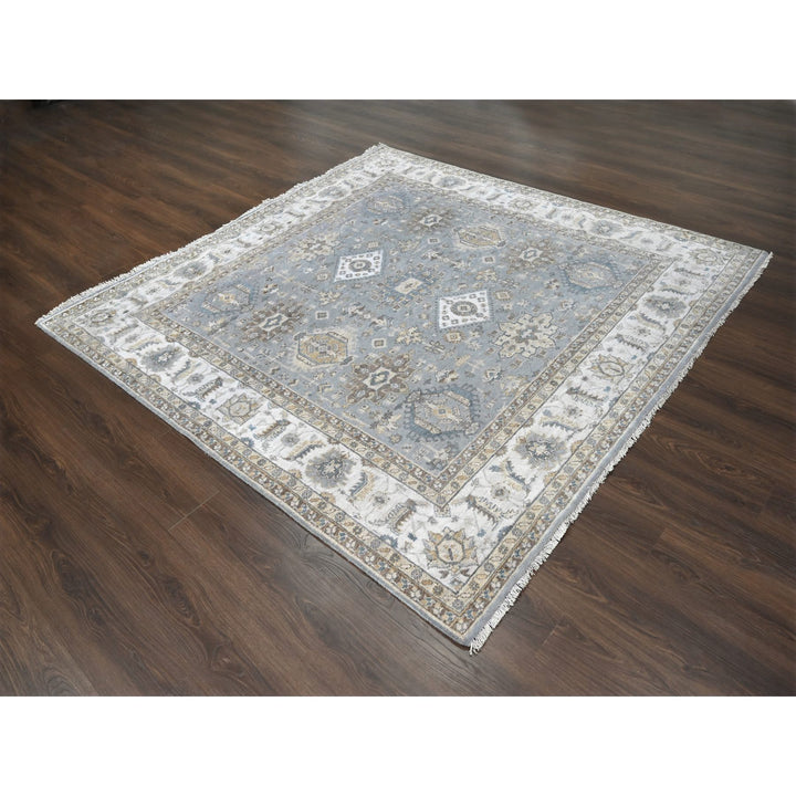 8'0" x 8'0" New Hand Knotted Grey Wool Square Oriental Rug - MOA10284205