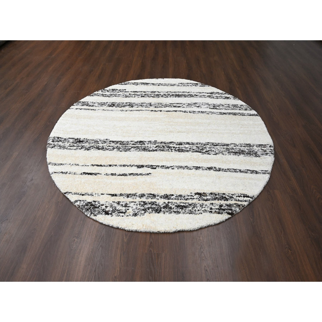 8'0" x 8'0" New Hand Knotted Ivory Wool Round Oriental Rug - MOA10284215