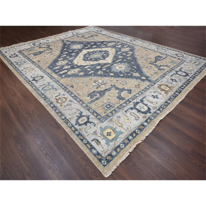 12'0" x 14'9" New Hand Knotted Blue Wool Rectangle Oriental Rug - MOA10284221