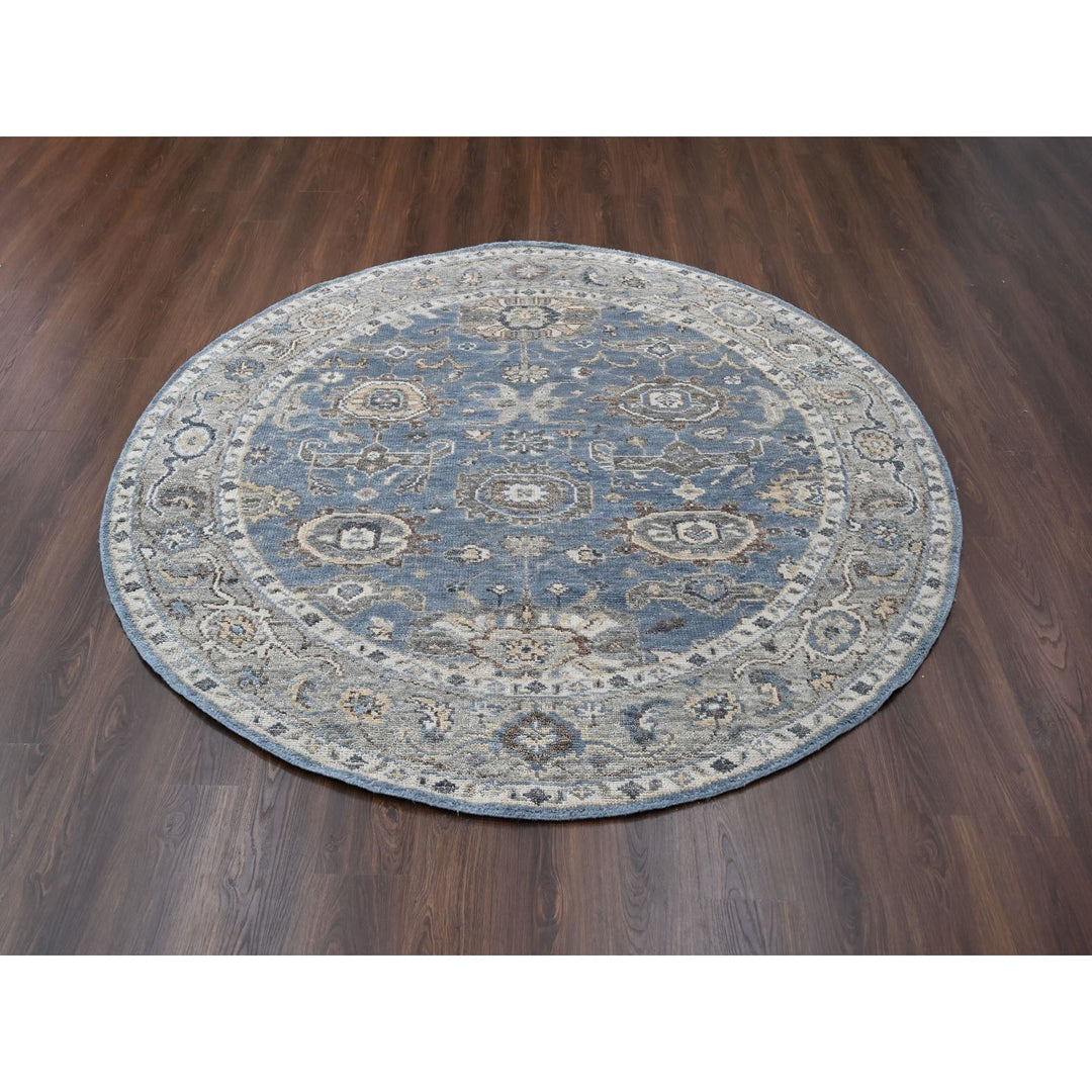 8'0" x 8'0" New Hand Knotted Grey Wool Round Oriental Rug - MOA10284223