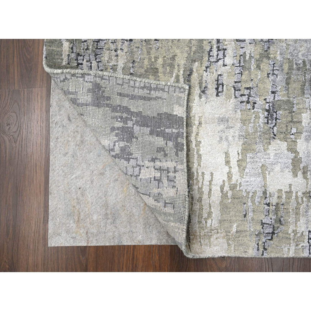 2'9" x 22'3" New Hand Knotted Grey Wool & Silk Runner Oriental Rug - MOA10284234