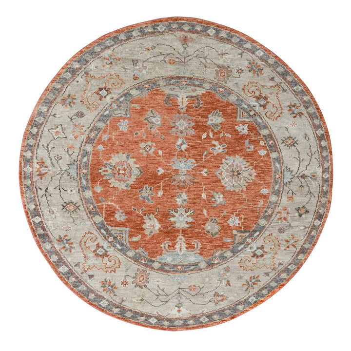 8'0" x 8'0" New Hand Knotted Orange Wool Round Oriental Rug - MOA10284257