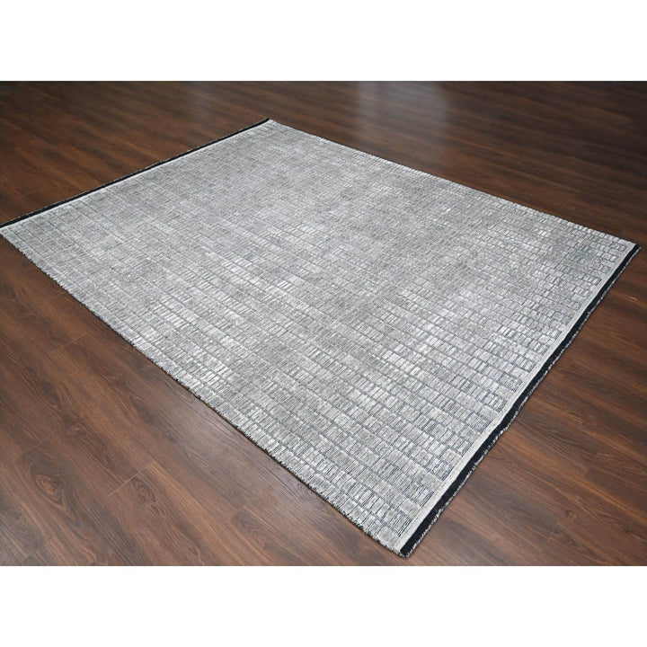 7'10" x 10'0" New Hand Loomed Grey Wool and Plant based Silk Rectangle Oriental Rug - MOA10284297