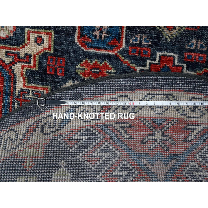 7'9" x 7'9" New Hand Knotted Black Wool Round Oriental Rug - MOA10284319