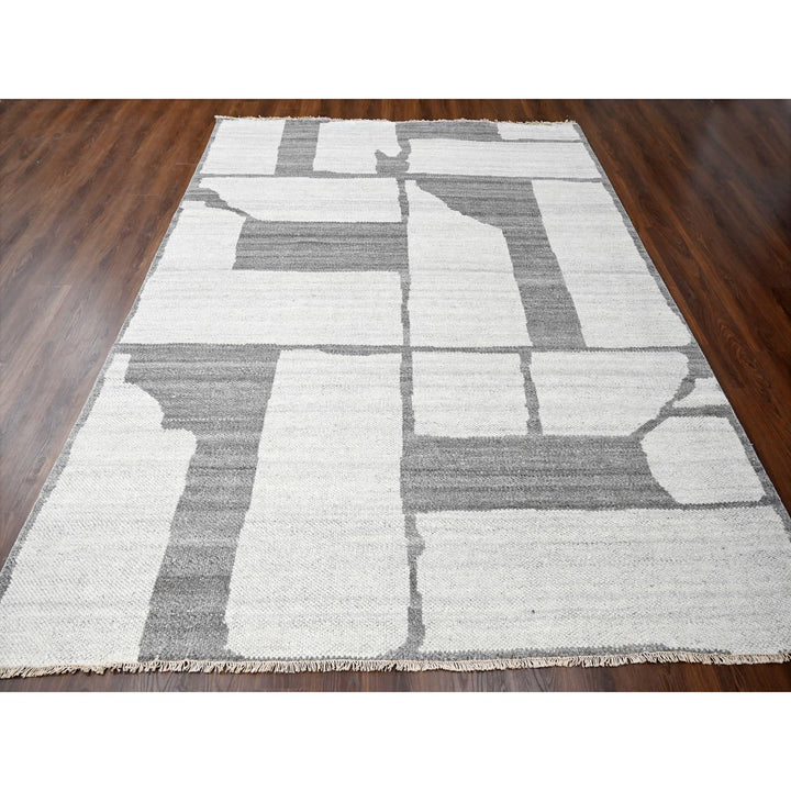 9'0" x 11'8" New Hand Knotted Grey Wool Rectangle Oriental Rug - MOA10284332