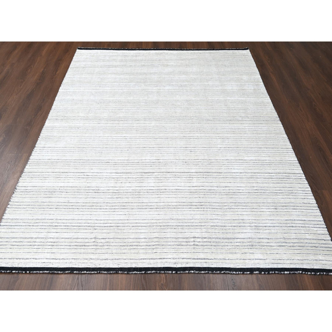 7'10" x 10'0" New Hand Loomed Ivory Wool and Plant based Silk Rectangle Oriental Rug - MOA10284334