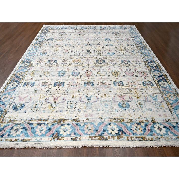 12'1" x 14'10" New Hand Knotted Ivory Wool Rectangle Oriental Rug - MOA10284362