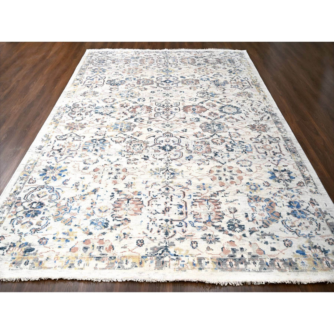 9'9" x 14'0" New Hand Knotted Ivory Wool Rectangle Oriental Rug - MOA10284363