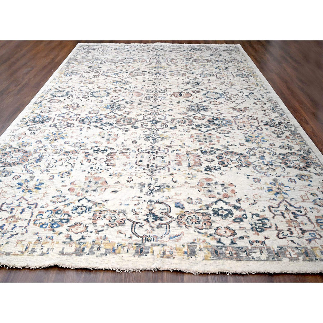 11'10" x 17'8" New Hand Knotted Ivory Wool Rectangle Oriental Rug - MOA10284364