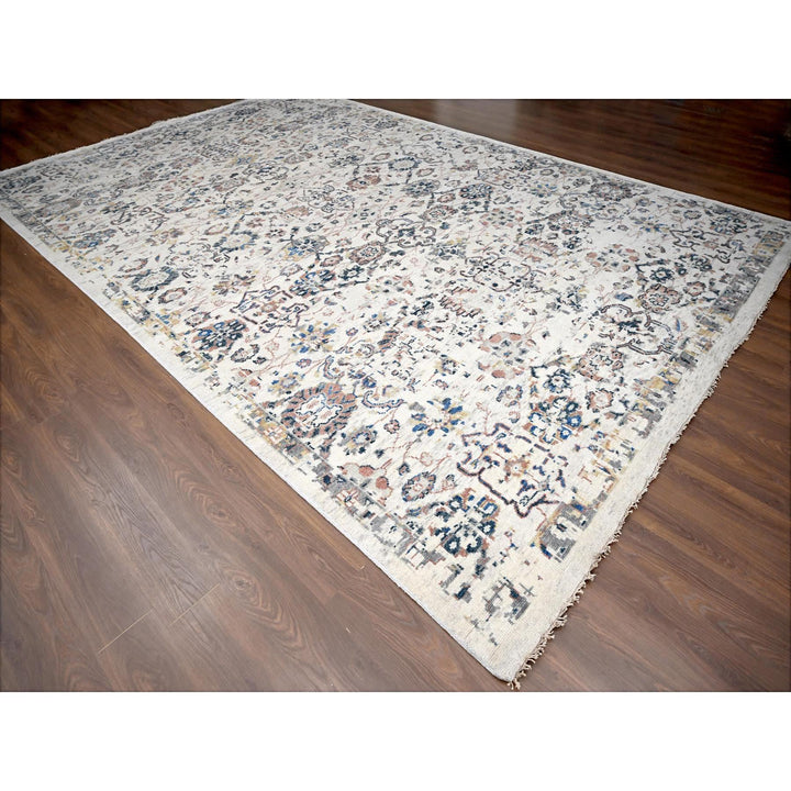 11'10" x 17'8" New Hand Knotted Ivory Wool Rectangle Oriental Rug - MOA10284364