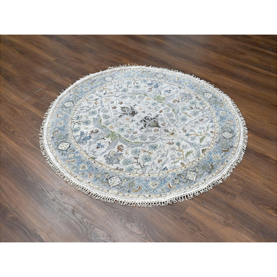 5'0" x 5'0" New Hand Knotted Grey Wool Round Oriental Rug - MOA10284365