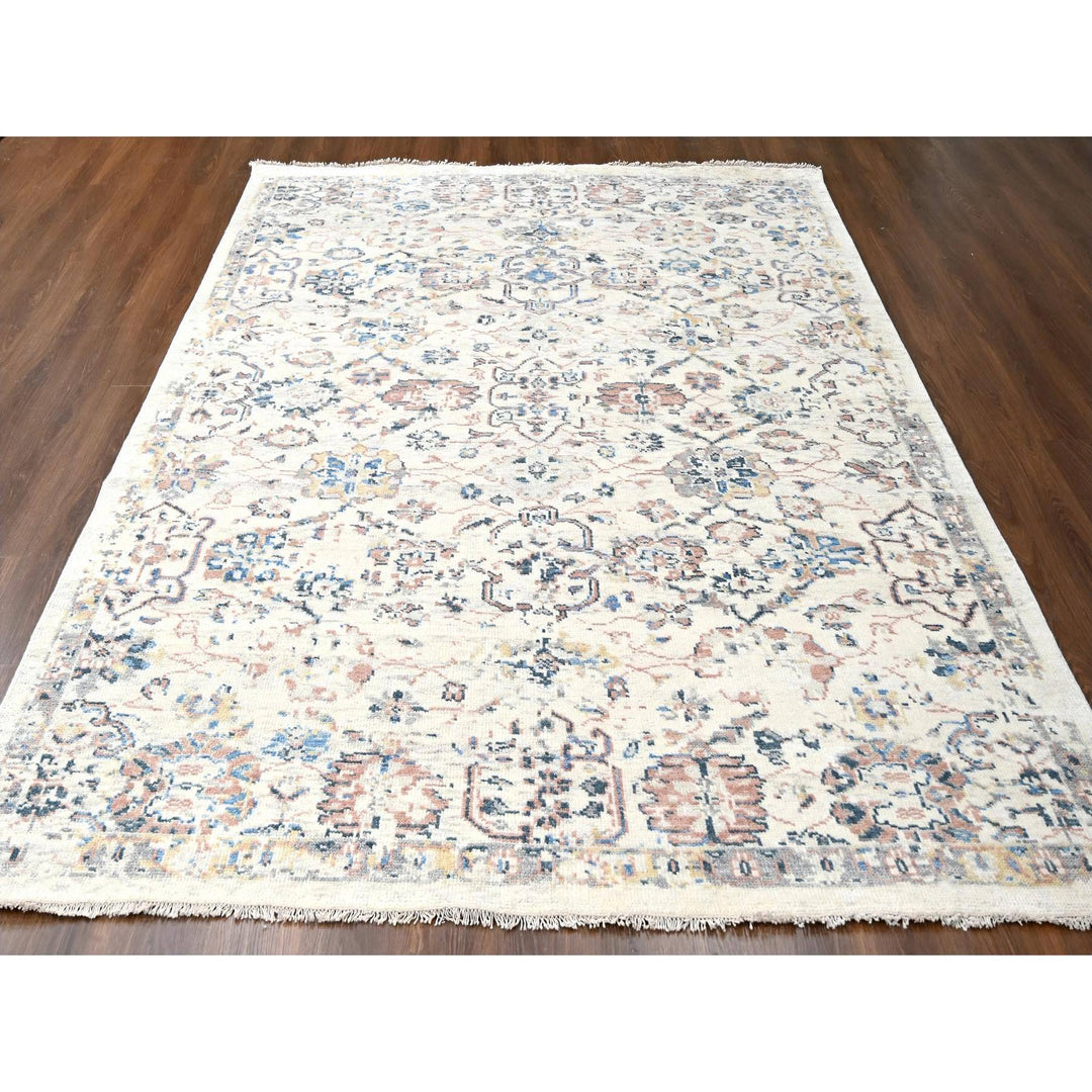 8'10" x 11'10" New Hand Knotted Ivory Wool Rectangle Oriental Rug - MOA10284400