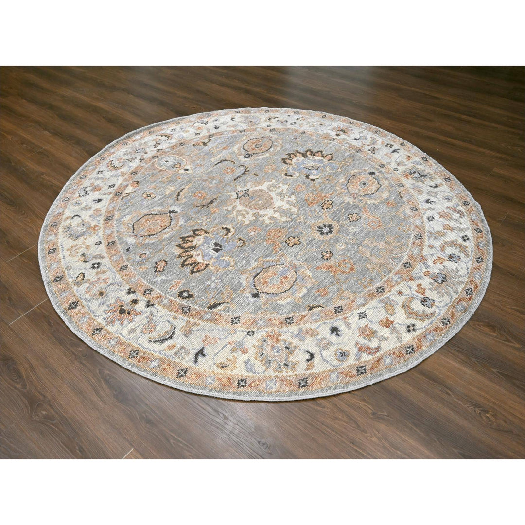 7'10" x 8'0" New Hand Knotted Grey Wool Round Oriental Rug - MOA10284403