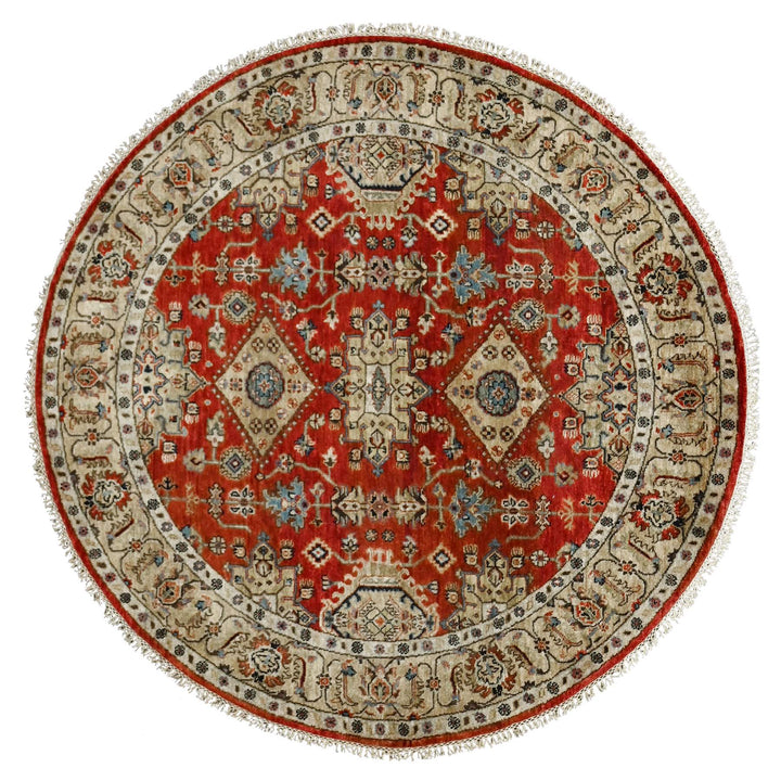 6'0" x 6'0" New Hand Knotted Red Wool Round Oriental Rug - MOA10284413