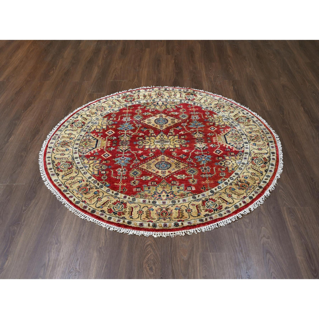 6'0" x 6'0" New Hand Knotted Red Wool Round Oriental Rug - MOA10284413