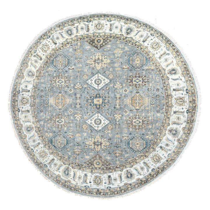 8'10" x 9'0" New Hand Knotted Grey Wool Round Oriental Rug - MOA10284415