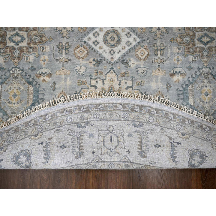 8'10" x 9'0" New Hand Knotted Grey Wool Round Oriental Rug - MOA10284415