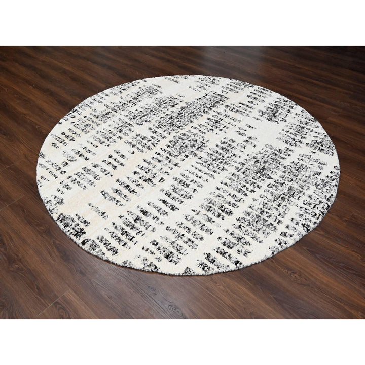 8'0" x 8'0" New Hand Knotted Ivory Wool Round Oriental Rug - MOA10284437