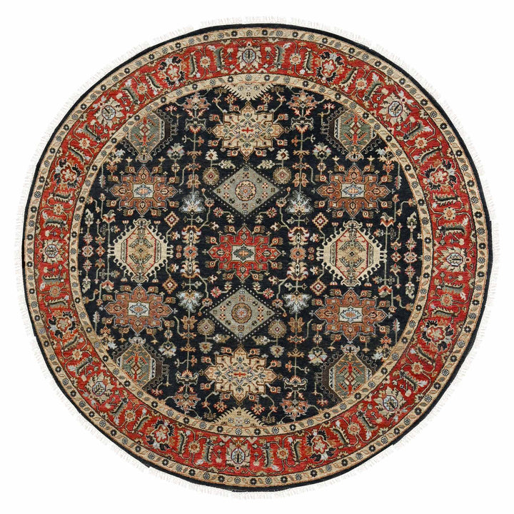 8'2" x 8'2" New Hand Knotted Black Cotton Round Oriental Rug - MOA10284486