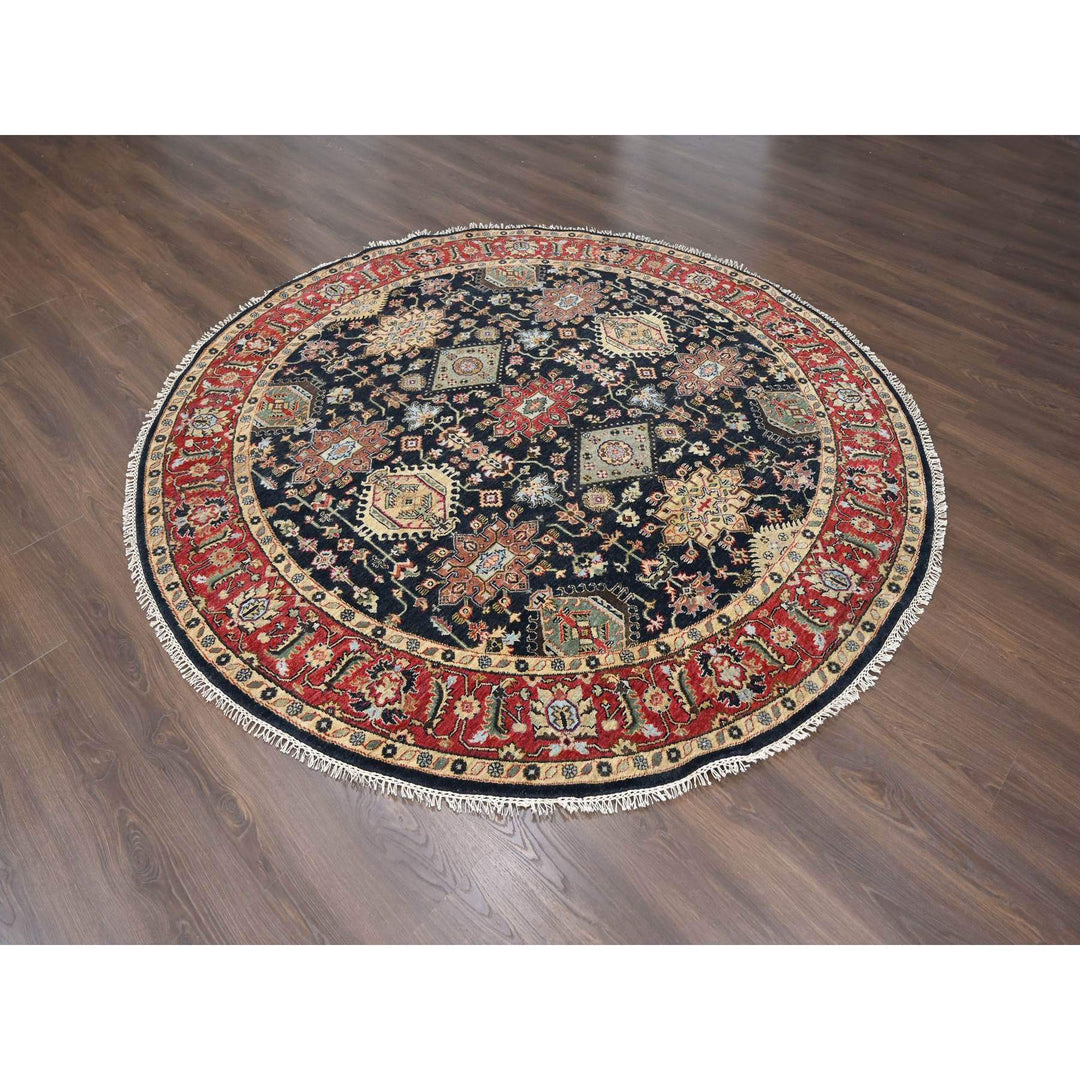 8'2" x 8'2" New Hand Knotted Black Cotton Round Oriental Rug - MOA10284486