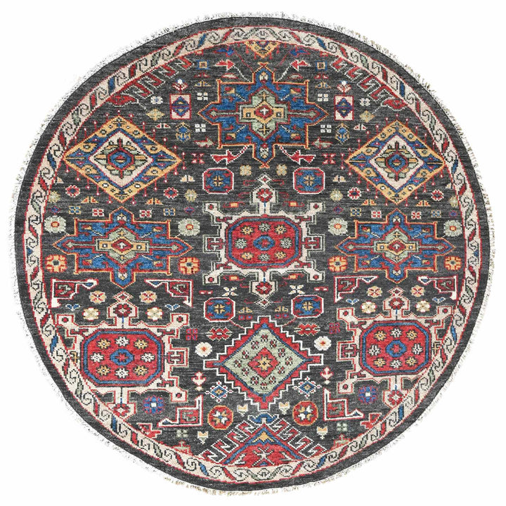 8'0" x 8'0" New Hand Knotted Black Cotton Round Oriental Rug - MOA10284492