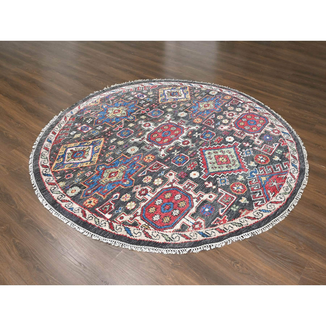 8'0" x 8'0" New Hand Knotted Black Cotton Round Oriental Rug - MOA10284492