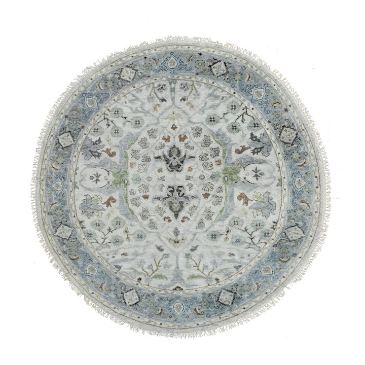 5'0" x 5'0" New Hand Knotted Grey Cotton Round Oriental Rug - MOA10284504