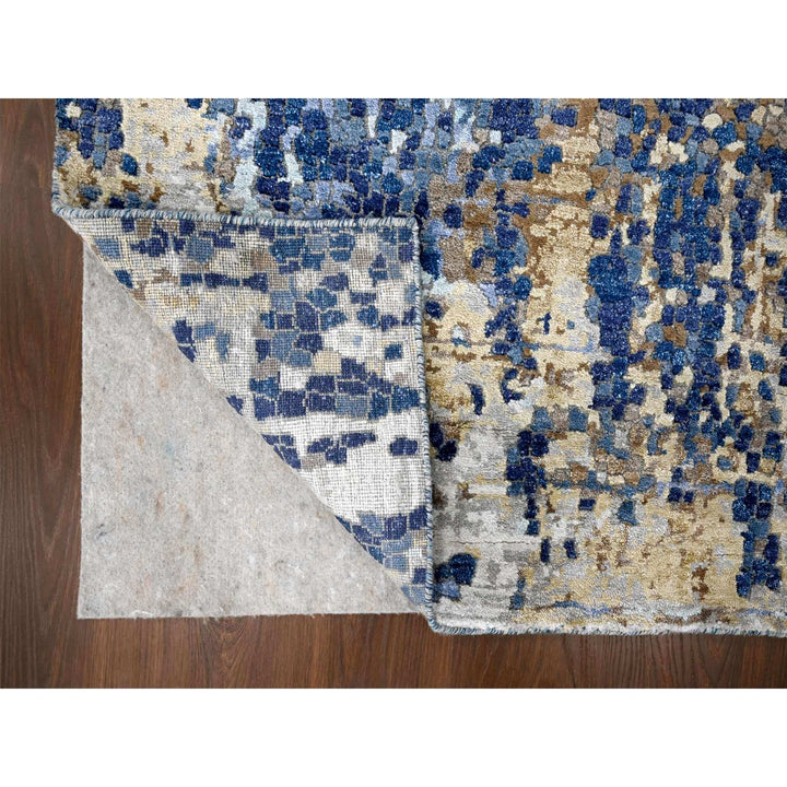 4'0" x 5'11" New Hand Knotted Blue Wool & Silk Rectangle Oriental Rug - MOA10284515