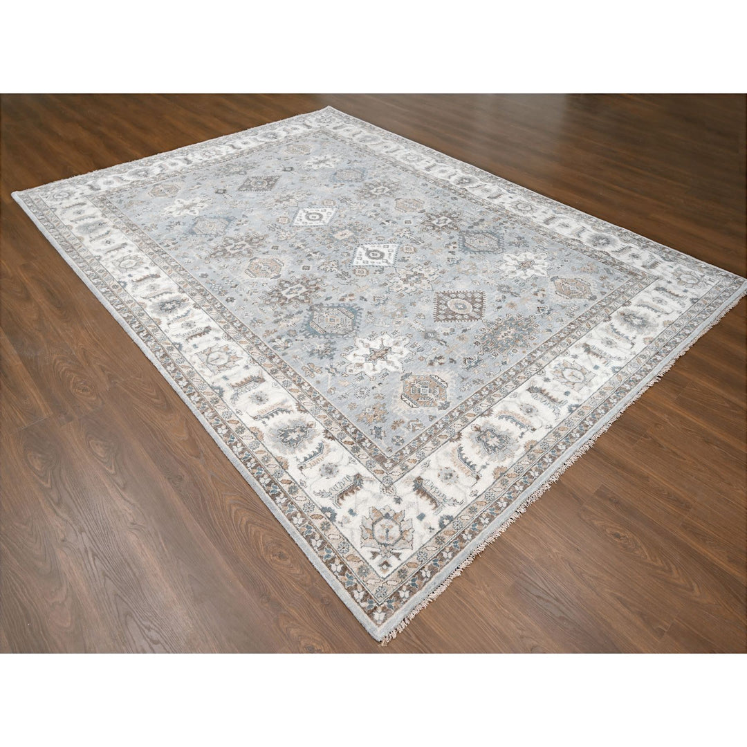 9'0" x 11'10" New Hand Knotted Grey Wool Rectangle Oriental Rug - MOA10284567