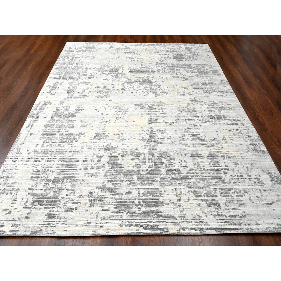 9'0" x 11'10" New Hand Knotted Ivory Wool Rectangle Oriental Rug - MOA10284579