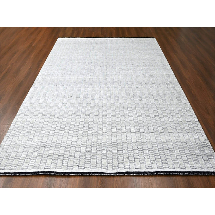 9'0" x 11'9" New Hand Loomed Ivory Wool and Plant based Silk Rectangle Oriental Rug - MOA10284585