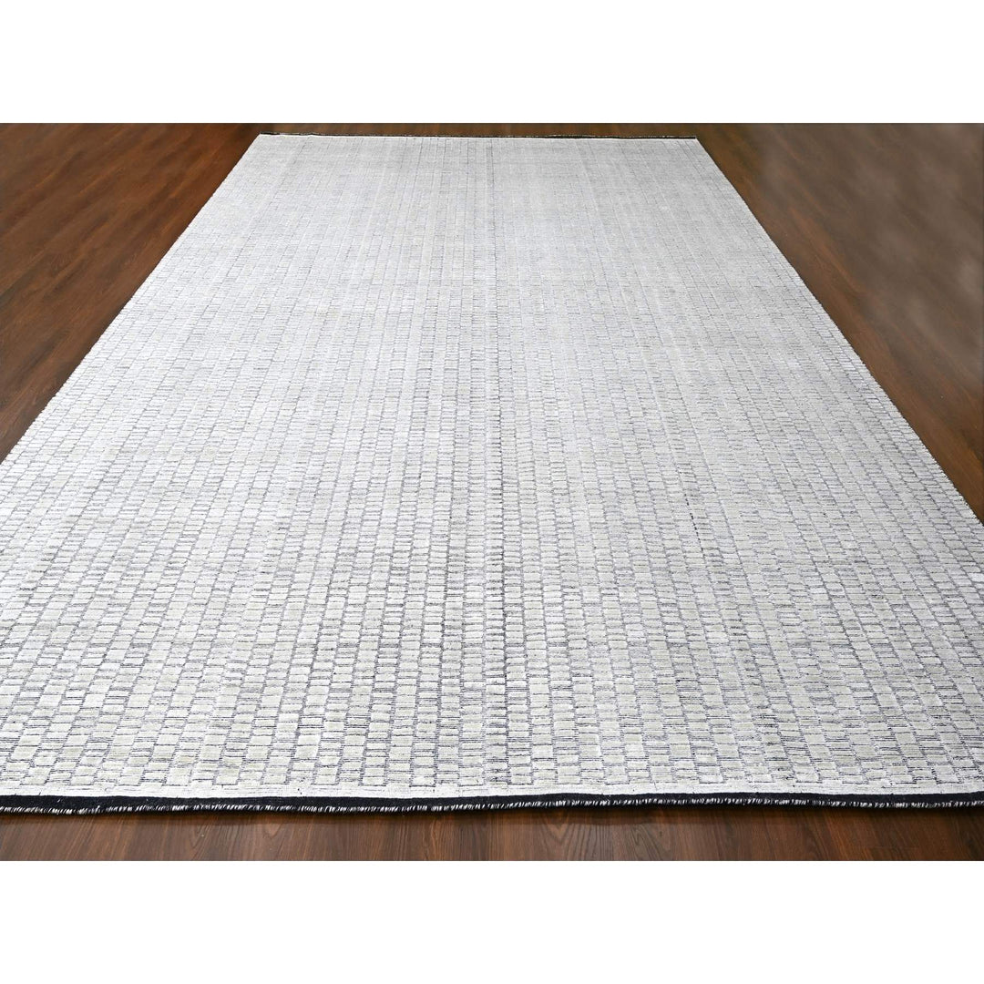 12'2" x 18'0" New Hand Loomed Ivory Wool and Plant based Silk Rectangle Oriental Rug - MOA10284586