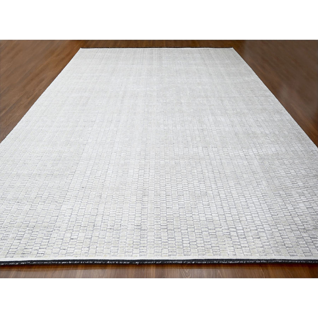 14'2" x 18'0" New Hand Loomed Ivory Wool and Plant based Silk Rectangle Oriental Rug - MOA10284588