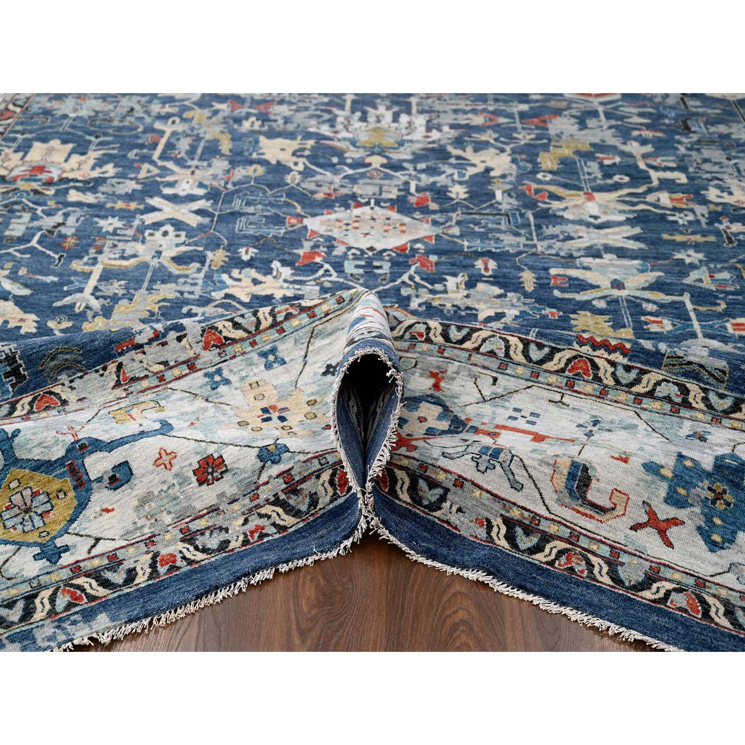 11'10" x 14'11" New Hand Knotted Blue Wool Rectangle Oriental Rug - MOA10284595